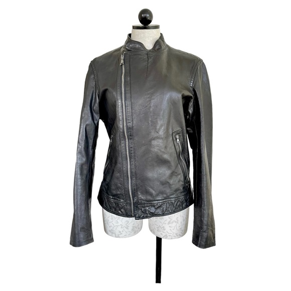 Banana Republic Women's Leather Jacket Asymmetrical Zipper Zip Cuffs Size Medium - Picture 15 of 15